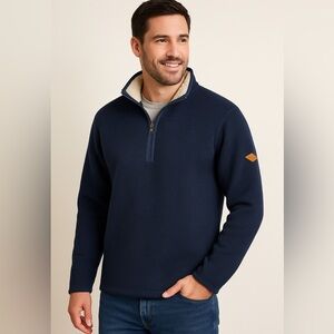 Orvis Men’s M Sherpa Lined Quarter Zip Navy Fleece Pullover Warm Outdoor Size M